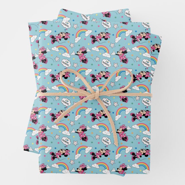 Minnie Mouse | I Love Rainbows Pattern Wrapping Paper Sheets (In situ)