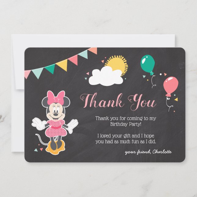 Minnie Mouse Icon Chalkboard | Thank You Card (Front)