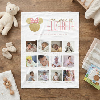 Minnie Mouse Icon | One Year of - 12 Months Fleece Blanket