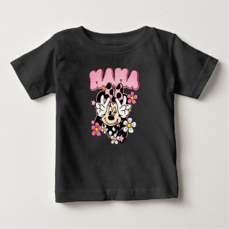 Minnie Mouse Mama Peace Sign Flowers Black T-Shirt