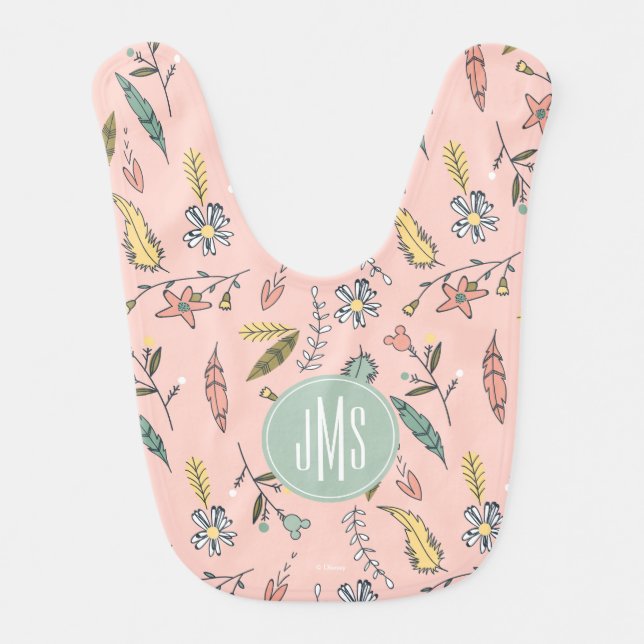 Minnie Mouse | Monogram Adventures Await Pattern Baby Bib (Front)