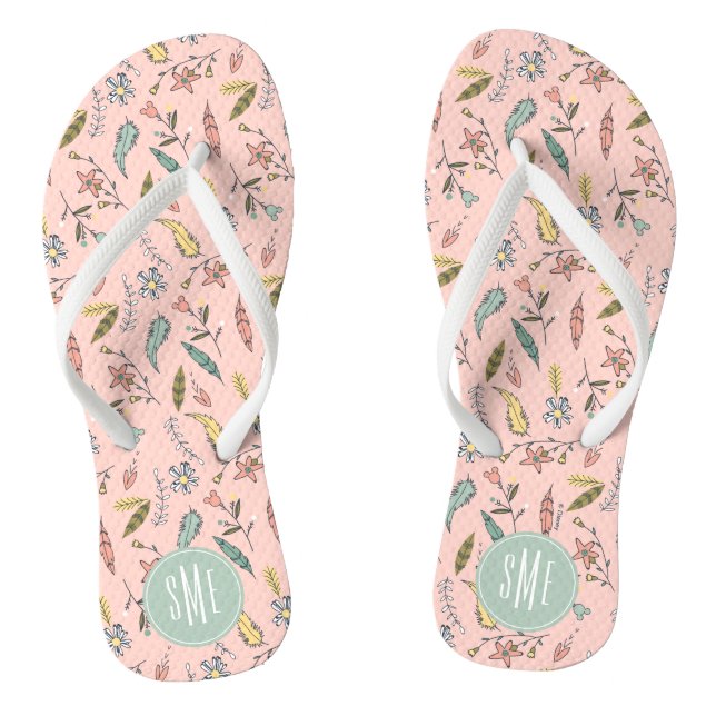 Minnie Mouse | Monogram Adventures Await Pattern Flip Flops (Footbed)