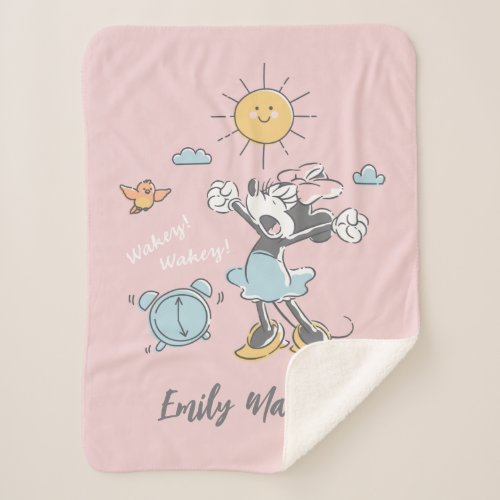 Minnie Mouse  Morning Wake Up  Add Your Name Sherpa Blanket