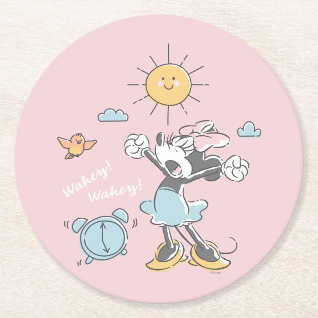 Minnie Mouse | Morning Wake Up Round Paper Coaster (Front)