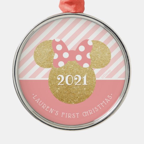 Minnie Mouse  My First Christmas _ Pink Metal Ornament