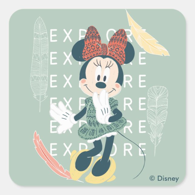 Minnie Mouse | Never Stop Exploring Square Sticker (Front)