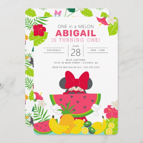Minnie Mouse  One in a Melon 1st Birthday Invitation
