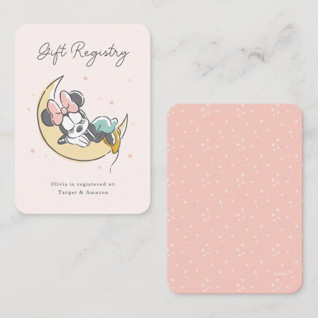 Minnie Mouse Over the Moon | Baby Gift Registry Place Card (Front/Back)