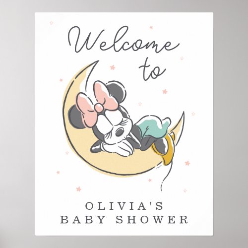Minnie Mouse  Over the Moon Baby Shower Welcome Poster