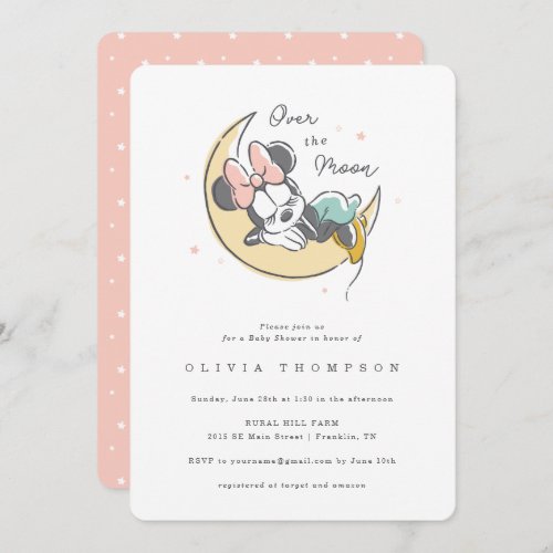 Minnie Mouse  Over the Moon _ Girl Baby Shower Invitation