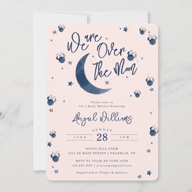 Minnie Mouse | Over the Moon - Girl Baby Shower Invitation (Front)