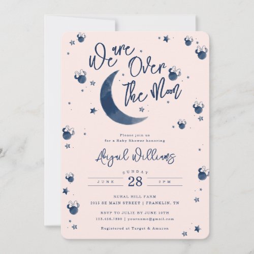 Minnie Mouse  Over the Moon _ Girl Baby Shower Invitation