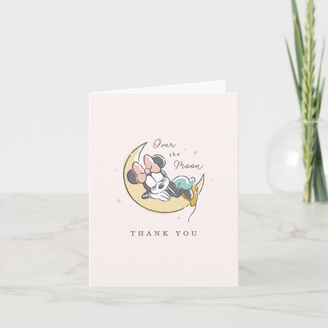 Minnie Mouse | Over the Moon - Girl Baby Shower Thank You Card (Front)