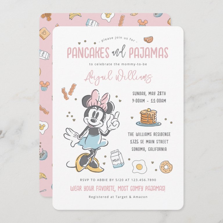 Minnie Mouse | Pancakes &amp; Pajamas Baby                    Shower Invitation