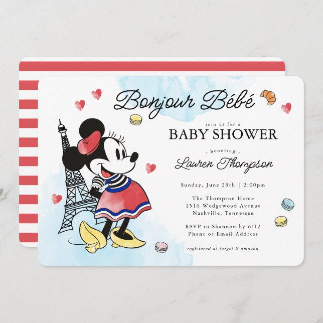 Minnie Mouse Paris Baby Shower Invitation (Front/Back)
