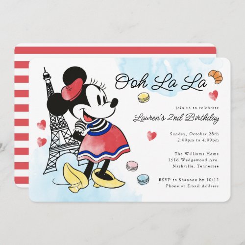 Minnie Mouse Paris Girls Birthday Invitation