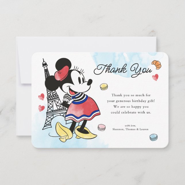 Minnie Mouse Paris Girl's Birthday Thank You (Front)