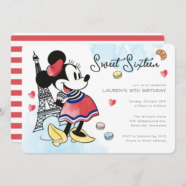 Minnie Mouse Paris Girl's Sweet Sixteen Invitation (Front/Back)