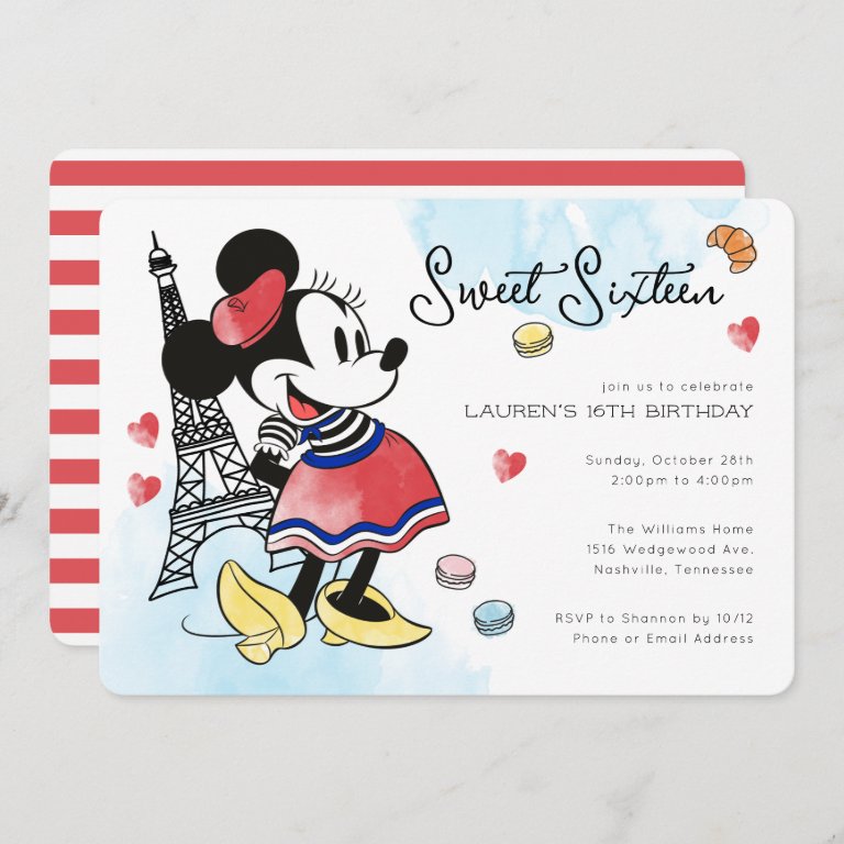 Minnie Mouse Paris Girl&#39;s Sweet Sixteen Invitation