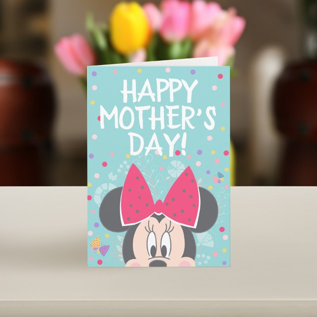 Minnie Mouse Peeking - Happy Mother's Day Card (Card on table)