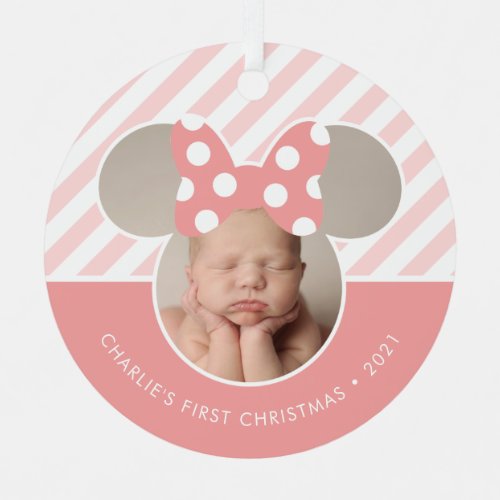Minnie Mouse _ Pink  Babys 1st Christmas _ Photo Metal Ornament