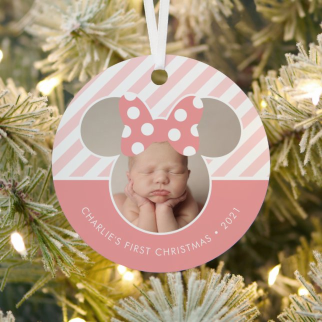 Minnie Mouse - Pink | Baby's 1st Christmas - Photo Metal Ornament (Insitu)