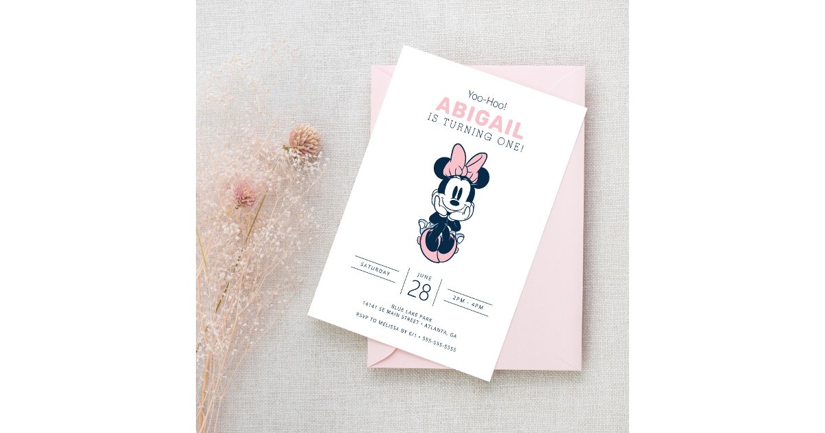Minnie Mouse Pink & Blue 1st Birthday Invitation | Zazzle