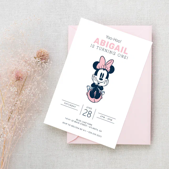 Minnie Mouse Pink & Blue 1st Birthday Invitation | Zazzle