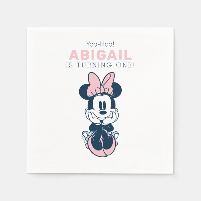 Minnie Mouse Pink & Blue 1st Birthday Napkins (Front)