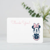 Minnie Mouse Pink & Blue 1st Birthday Thank You Invitation (Standing Front)