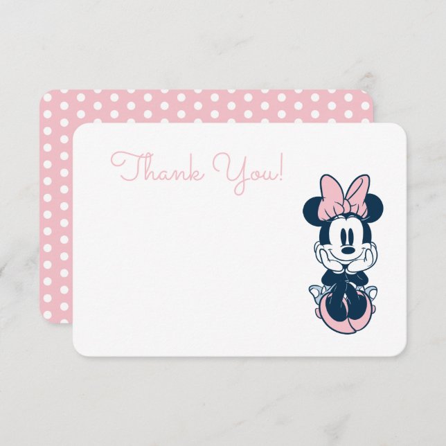 Minnie Mouse Pink & Blue 1st Birthday Thank You Invitation (Front/Back)