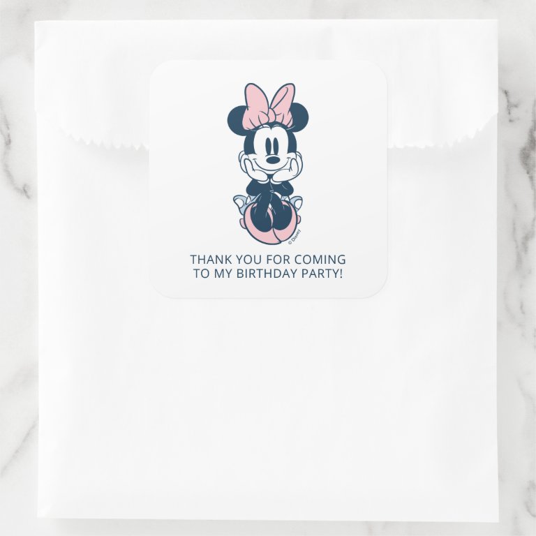 Minnie Mouse Pink &amp; Blue 1st Birthday | Thank You Square Sticker