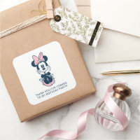 Minnie Mouse Pink & Blue 1st Birthday, Thank You Square Sticker