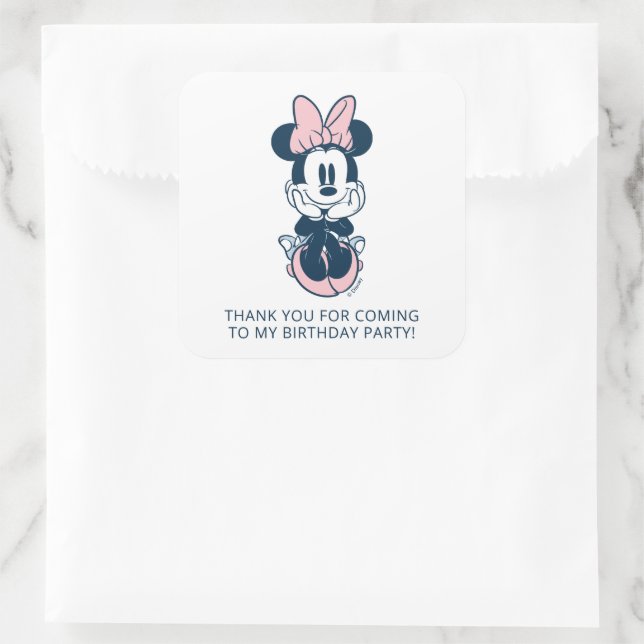 Minnie Mouse Pink & Blue 1st Birthday | Thank You Square Sticker (Bag)