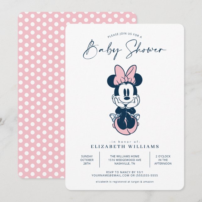 Minnie Mouse Pink & Blue Baby Shower Invitation (Front/Back)