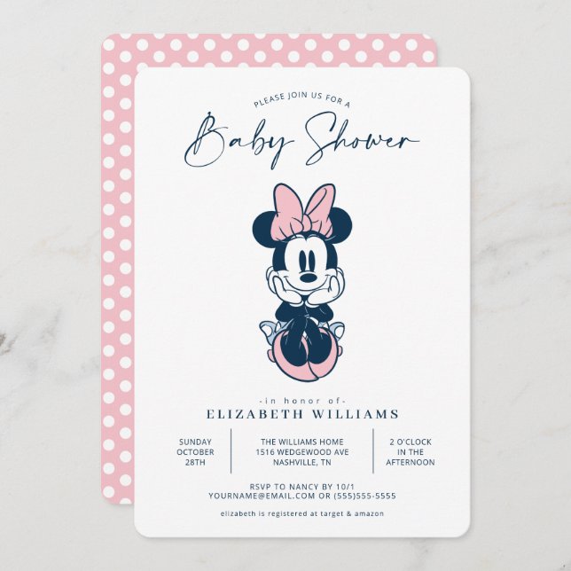 Minnie Mouse Pink & Blue Baby Shower Invitation (Front/Back)