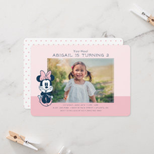 Minnie Mouse Pink & Blue Birthday Photo Invitation