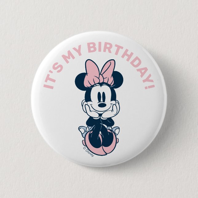 Minnie Mouse Pink & Blue It's My Birthday Button (Front)
