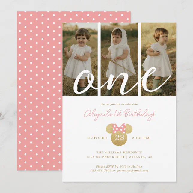 Minnie Mouse Pink & Gold Birthday | Photo Collage Invitation | Zazzle