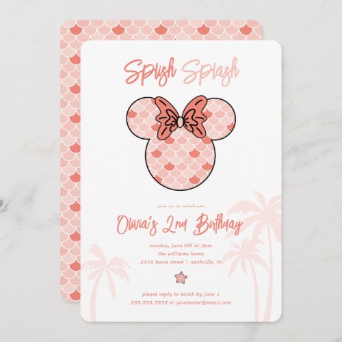 Minnie Mouse  Pink Mermaid Birthday Invitation