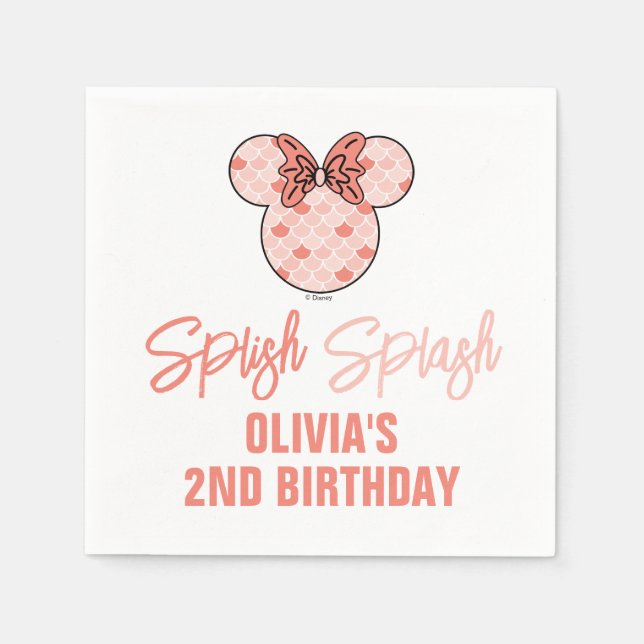 Minnie Mouse | Pink Mermaid Birthday Napkins (Front)