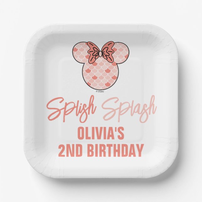 Minnie Mouse | Pink Mermaid Birthday Paper Plates (Front)