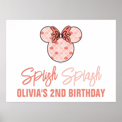 Minnie Mouse  Pink Mermaid Birthday Poster