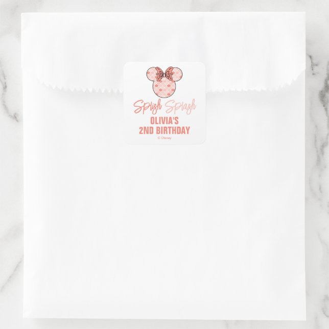 Minnie Mouse | Pink Mermaid Birthday Square Sticker (Bag)