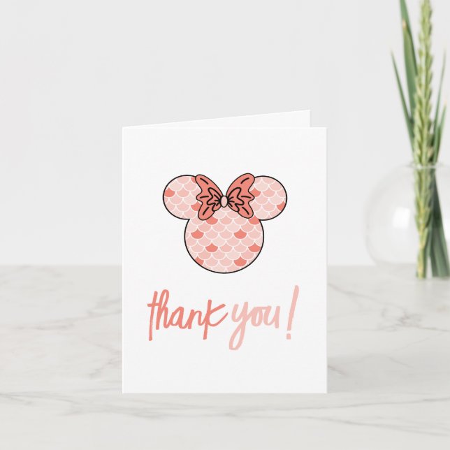 Minnie Mouse | Pink Mermaid Birthday Thank You Card (Front)