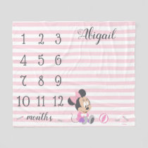 Minnie Mouse | Pink Striped Baby Monthly Milestone Fleece Blanket