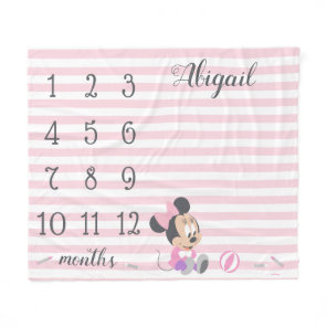 Minnie Mouse | Pink Striped Baby Monthly Milestone Fleece Blanket
