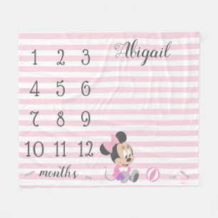 Minnie Mouse   Pink Striped Baby Monthly Milestone Fleece Blanket