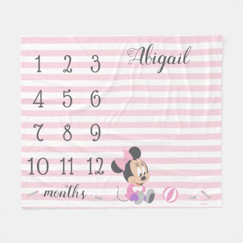 Minnie Mouse  Pink Striped Baby Monthly Milestone Fleece Blanket