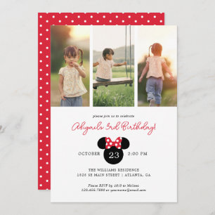 Minnie Mouse Polka Dot Birthday   Photo Collage Invitation